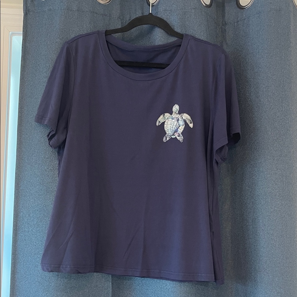 SHEIN Navy Blue Turtle Embroidered Tee